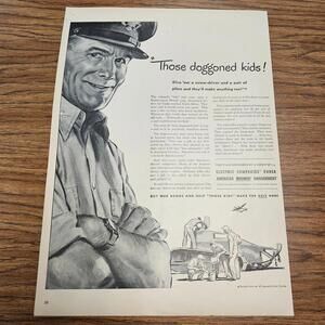 WWII American Industry Propaganda Ad “Those Doggoned Kids!” War Bonds Electric P